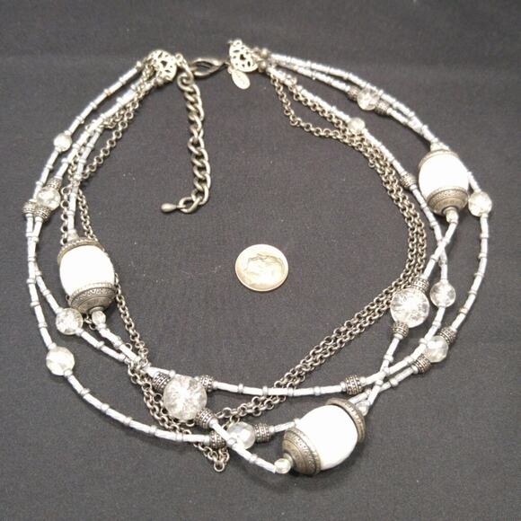 Chico's Women's Multistrand White Beaded Necklace, Silver Tone, 20 Inches - Picture 4 of 6